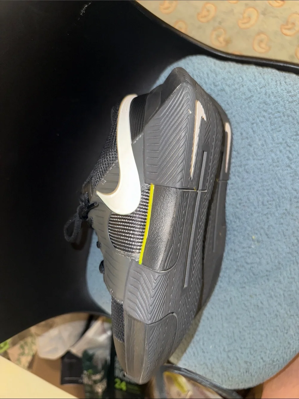 Nike Kids Black Sneakers with White Swoosh and Neon Yellow Accent